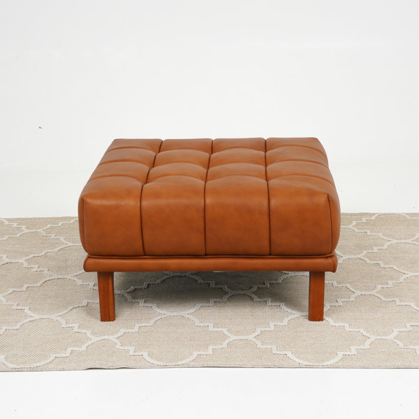 Wade Logan® Mid Century Modern Leather Ottoman In Tan & Reviews Wayfair
